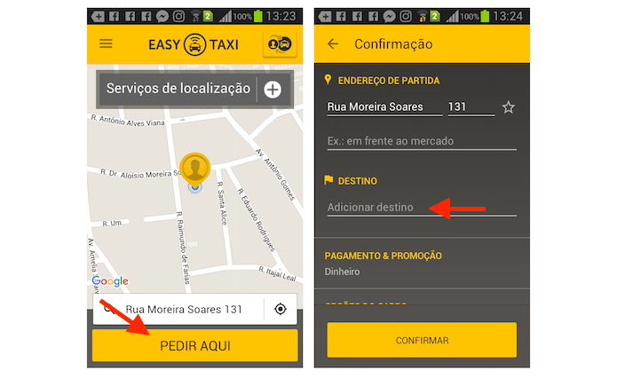 Definindo um destino programado no Easy Taxi para Android (Foto: Reprodução/Marvin Costa)