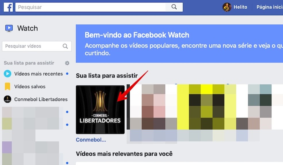 Abra os vídeos da Libertadores no Watch do Facbeook pelo computador — Foto: Reprodução/Helito Beggiora