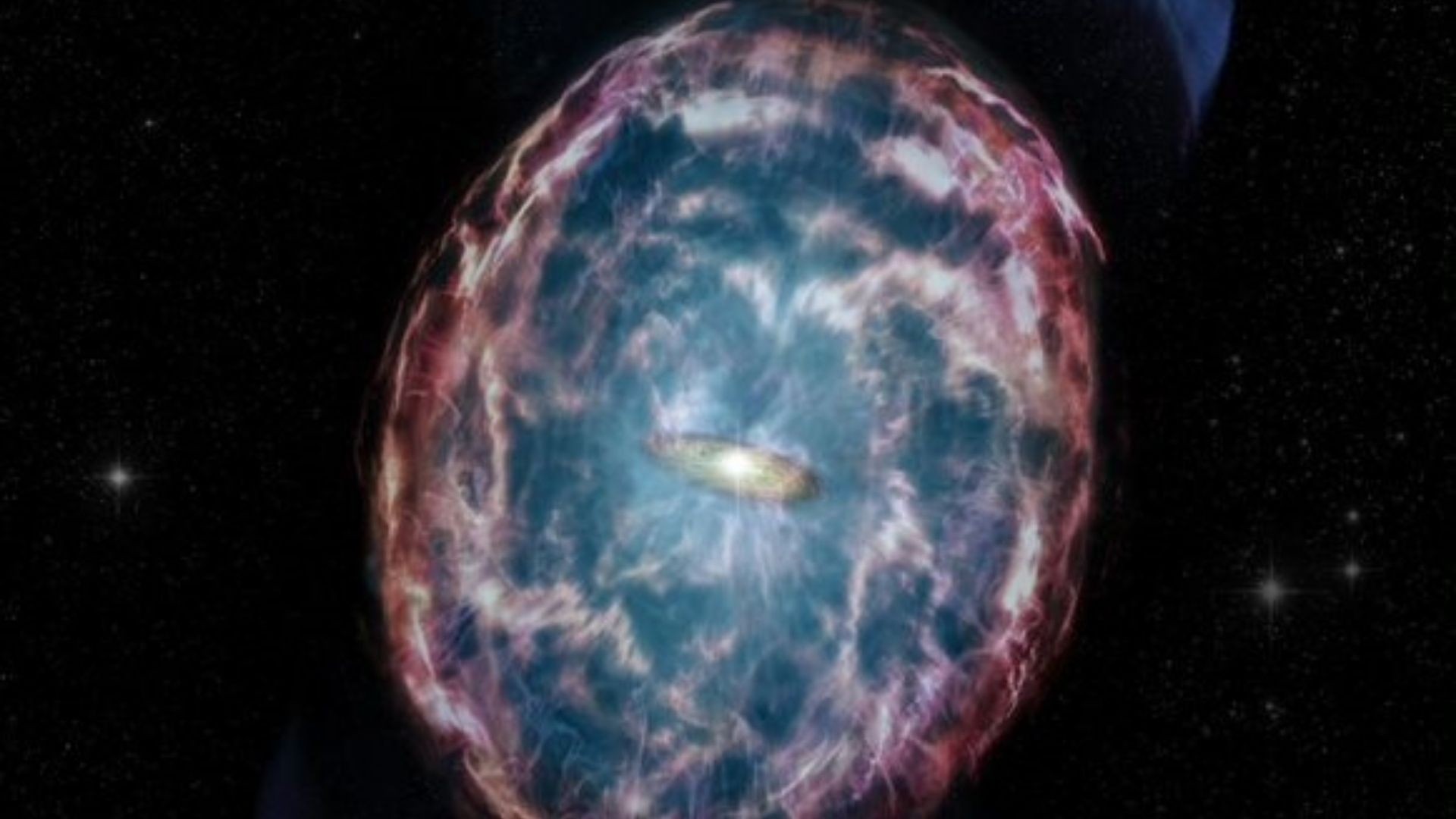 As consequências de uma kilonova, um evento que acontece quando duas estrelas de nêutrons se fundem (Foto: NASA/CXC/M. Weiss)