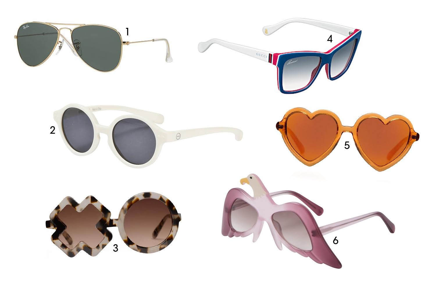 1. Ray Ban, 2. Izipisi, 3. Sons and Daughters, 4. Gucci, 5. Sons and Daughters, 6. Stella McCartney (Foto: Divulgação)