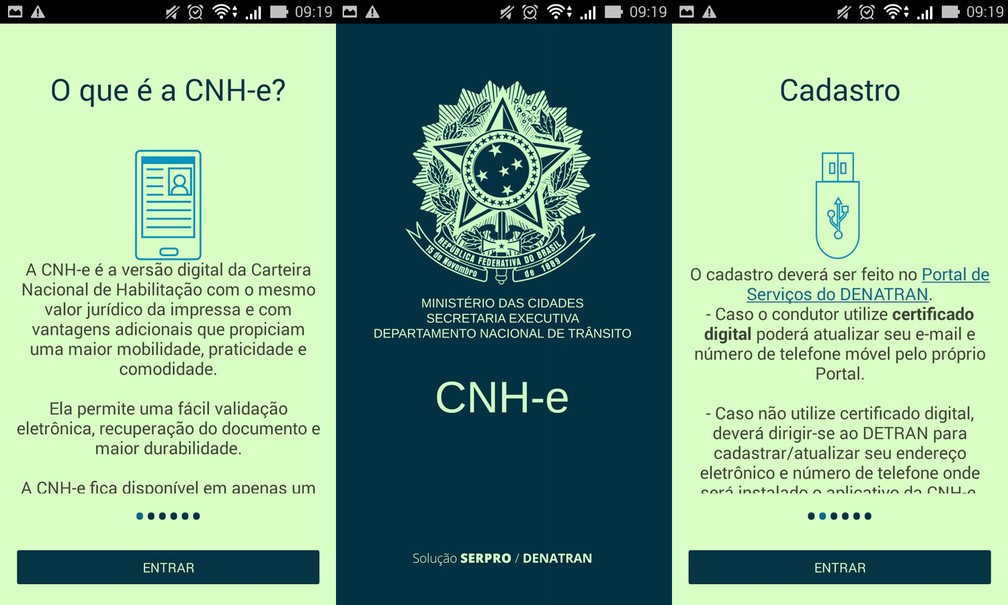 Imagens do aplicativo da CNH-e (Foto: Reprodução)
