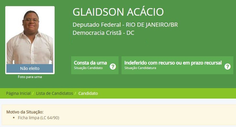 Glaidson: candidatura indeferida, com recurso e bem votada — Foto: Reprodução