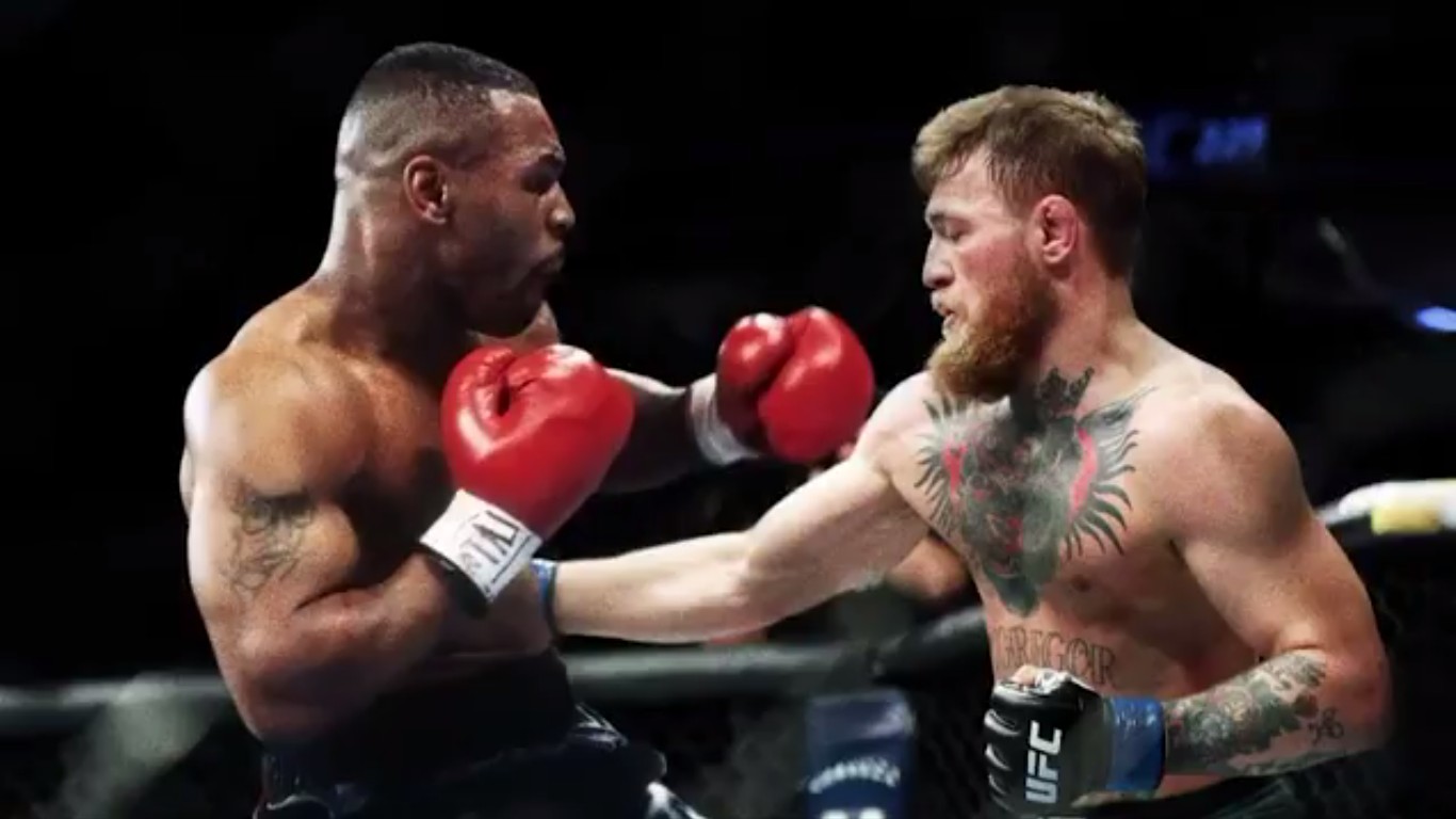 Uma montagem cogitando um possível confronto entre Mike Tyson e Conor McGregor (Foto: Twitter)