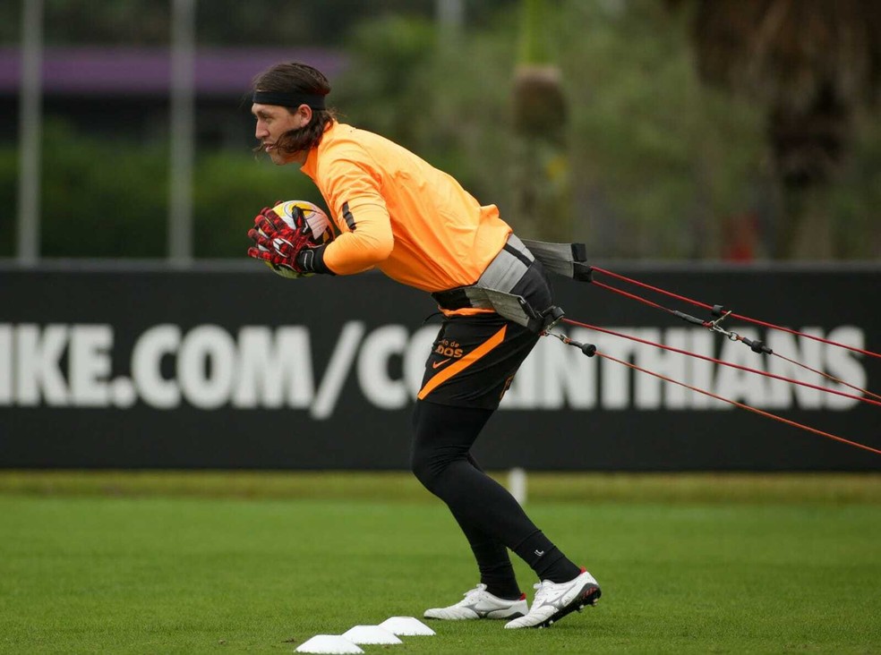 Cássio em treino do Corinthians nesta quarta-feira — Foto: Rodrigo Coca/Ag. Corinthians