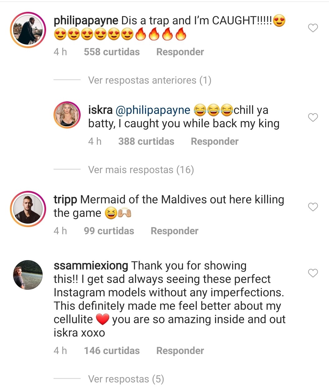 Comentários na publicação de Iskra Lawrence (Foto: Reprodução/Instagram)