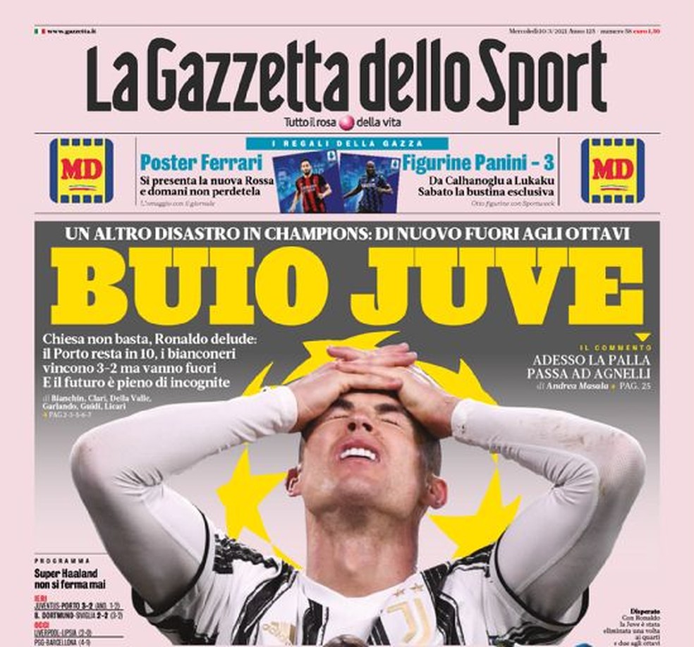 Gazzetta dello Sport: "Juve Negra" — Foto: Reprodução/Gazzetta dello Sport