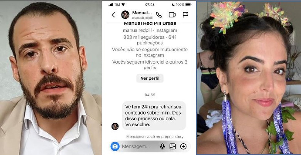 Thiago Schutz faz ameaça de morte a Lívia La Gatto após atriz postar vídeo com paródia sobre o que coach diz a mulheres — Foto: Reprodução/Redes sociais