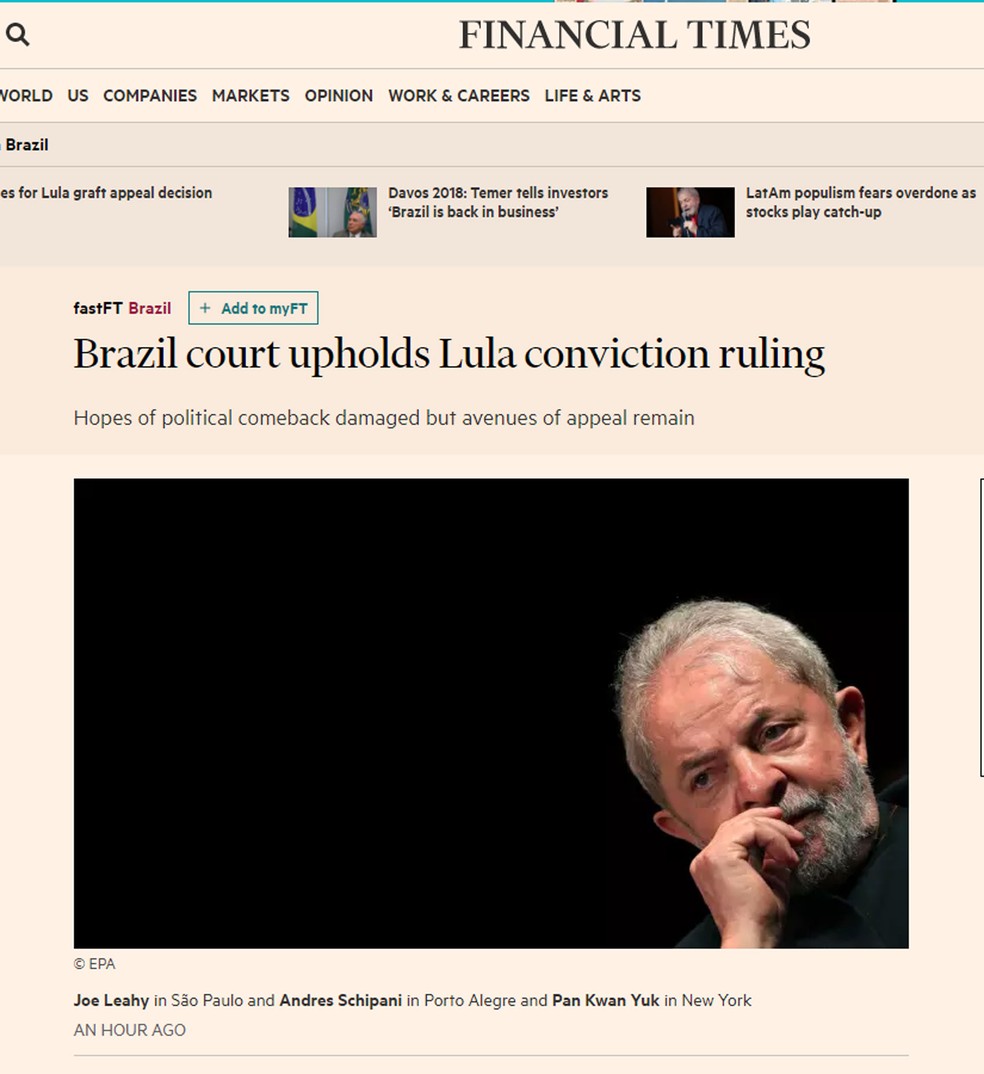 Lula no 'Financial Times' (Foto: Reprodução/Financial Times)