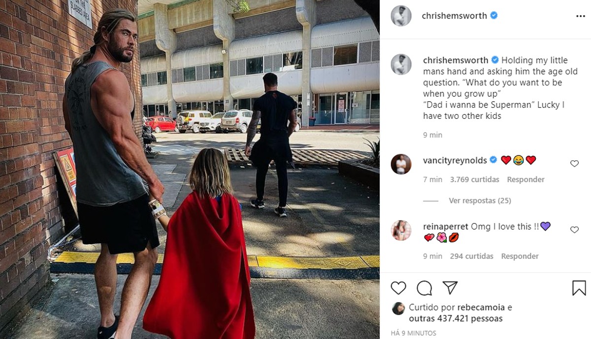 Chris Hemsworth revela que filho prefere herói da DC ao Thor