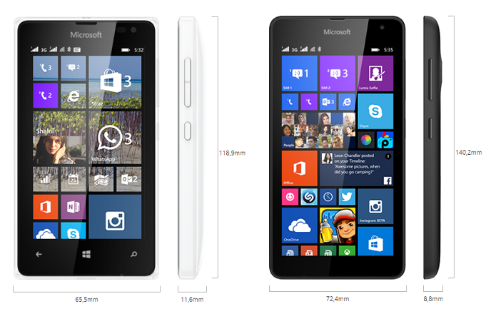 Confira as diferenças entre os tamanhos dos aparelhos (Foto: Divulgação/Microsoft)