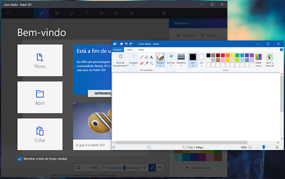 Paint 3D (ao fundo) substitui o Paint original, que acompanha todos as versões do Windows (Foto: Reprodução/Filipe Garrett)