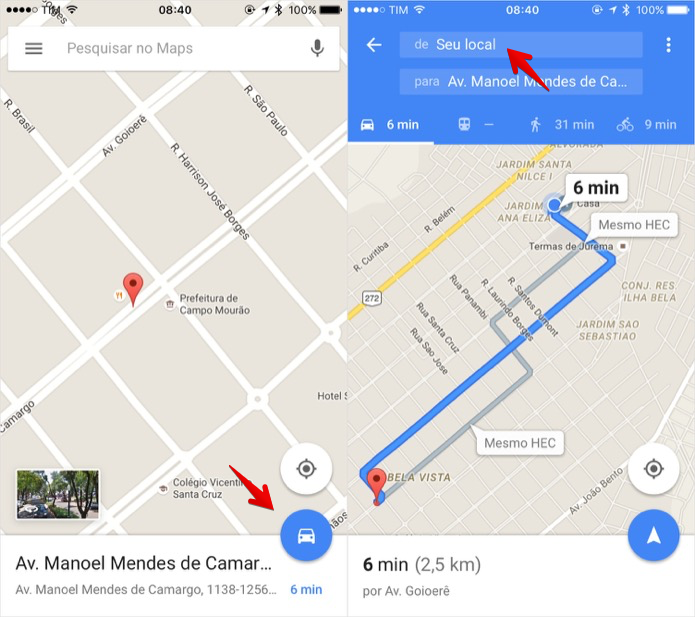 Criando rota no Google Maps pelo celular (Foto: Reprodução/Helito Bijora) 