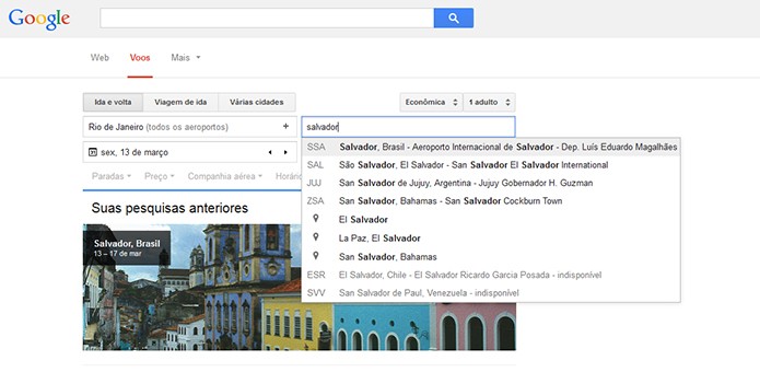 Google Voos permite pesquisar passagens a?reas para destinos nacionais e internacionais (Foto: Reprodu??o/Barbara Mannara)