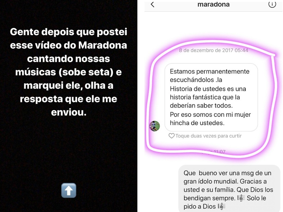 Zezé Di Camargo mostra troca de mensagens com Maradona (Foto: Reprodução/Instagram)