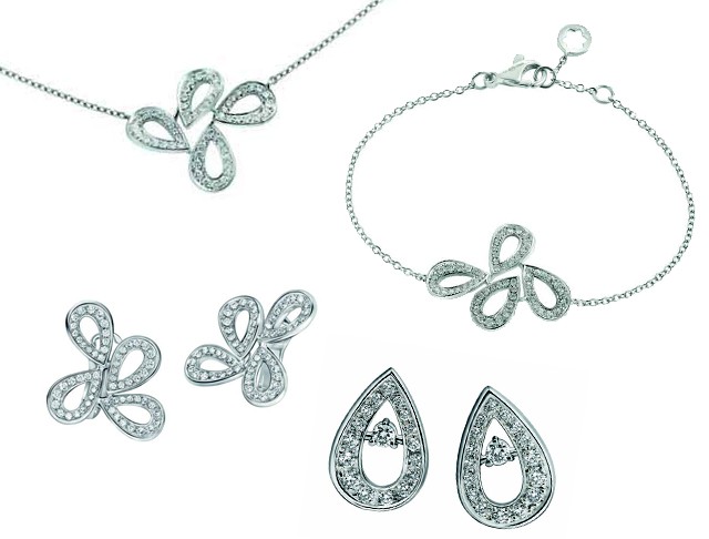 Na nova coleção de joias da Montblanc, a linha Pétales de Rose Motif traz motivos florais com diamantes em braceletes, brincos e colar (Foto: Divulgação)