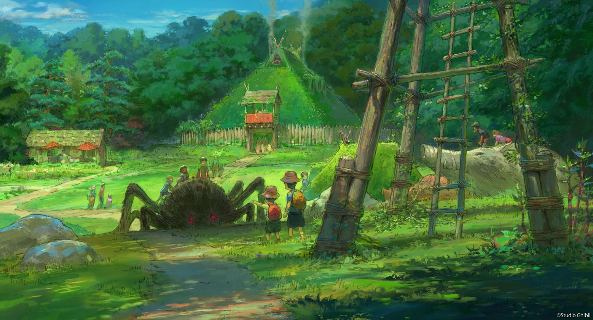 Arte conceitual de Mononoke Village do Ghibli Park (Foto: Ghibli Park / Divulgação)