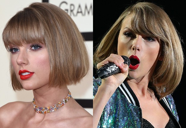 Taylor Swift com o look atual e o anterior (Foto: Jason Merritt e Graham Denholm/Getty Images)