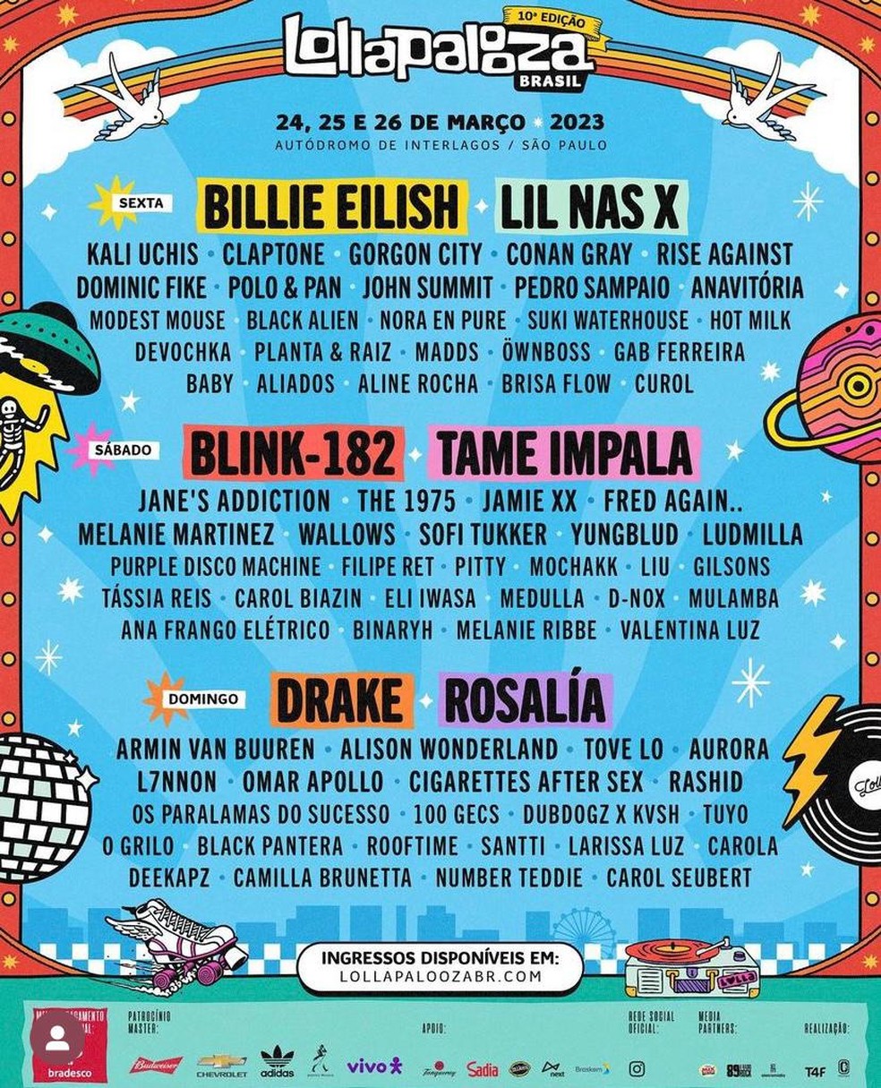 Line-up do Lolla e os dias dos shows — Foto: Reprodução/Instagram