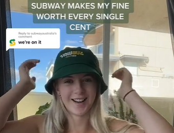 "Subway fez cada centavo da minha taxa valer a pena" diz Lee em um vídeo no Tiktok (Foto: Reprodução | @_jesicaleeee no TikTok)