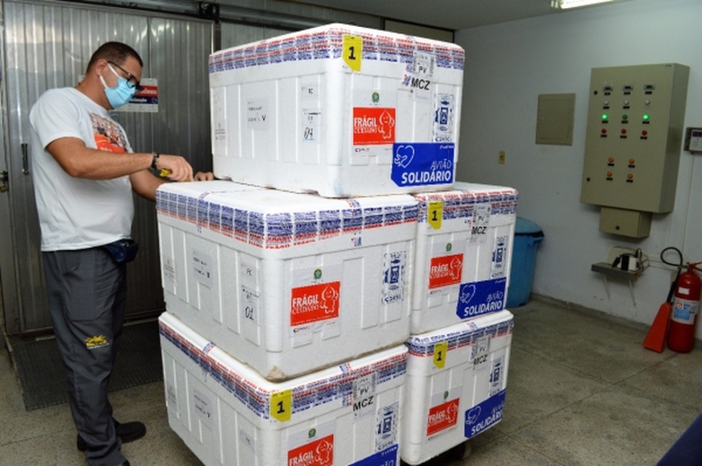14º lotes de vacinas contra Covid-19 chegaram a Alagoas — Foto: Clara Cleto/Sesau
