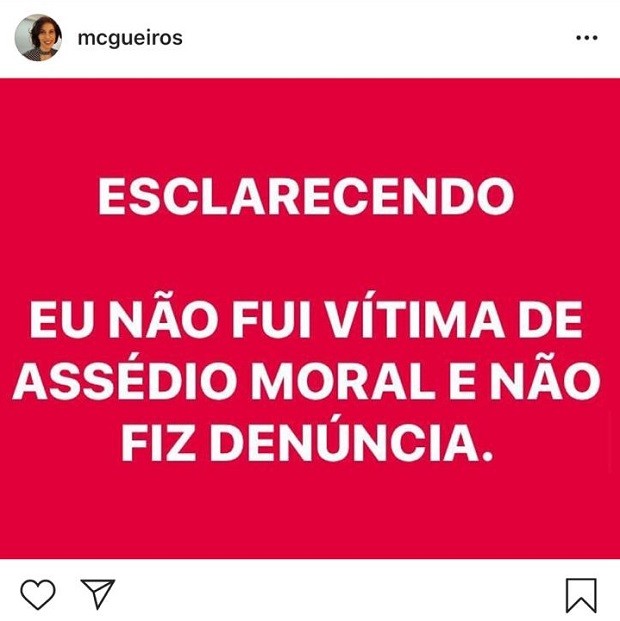 Maria Clara Gueiros nega envolvimento em denúncias contra Marcius Melhem por assédio moral (Foto: Reprodução/Instagram)