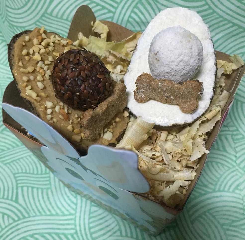 Duas receitas de ovo para cães, uma de fígado, aveia e alfarroba, e outra de amendoim com alfarroba e aveia — Foto: Divulgação/Thamiris D’Paula Karpinski