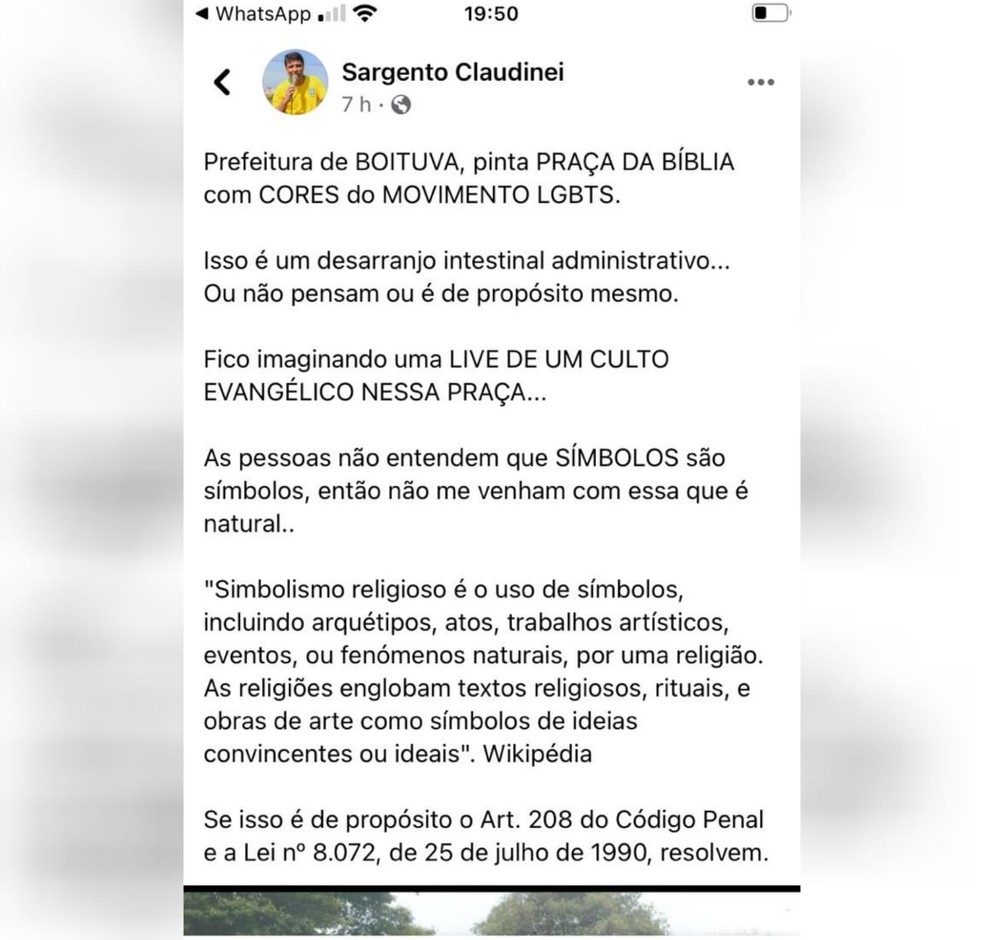 Após pintura com cores do arco-íris, pastor causa alvoroço na web com comentário nas redes sociais — Foto: Reprodução/Facebook