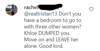 Comentário em resposta a Tristan no post de Khloé (Foto: Reprodução/Instagram)