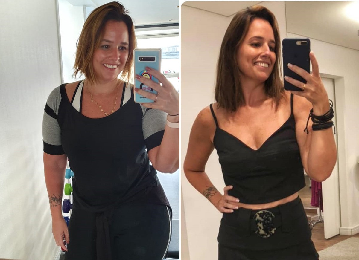 Mariana Belém antes e depois de eliminar 28 kg (Foto: Acervo pessoal)
