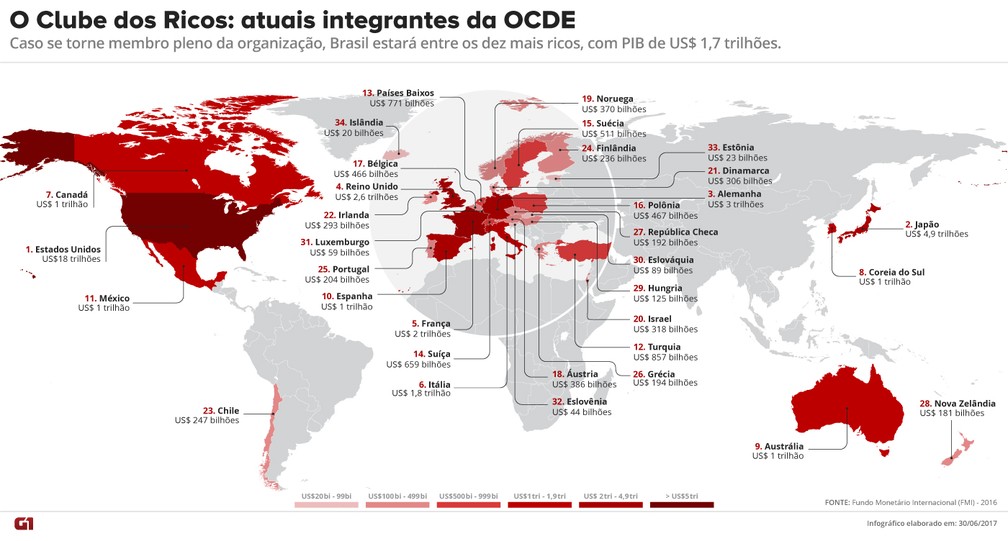 Países membros da OCDE — Foto: G1  