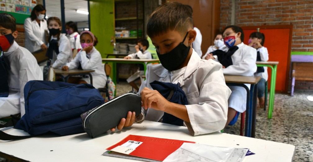 Sala de aula da Escola Nº 38, em Montevidéu, em foto de 1º de março de 2021 — Foto: Cortesia ANEP