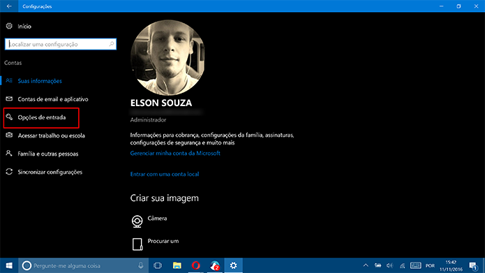 Usuário pode mudar o PIN nas opções de entrada do Windows 10 (Foto: Reprodução/Elson de Souza)