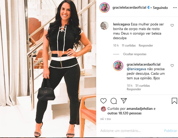 Graciele Lacerda rebate comentário de seguidora (Foto: Reprodução/Instagram)