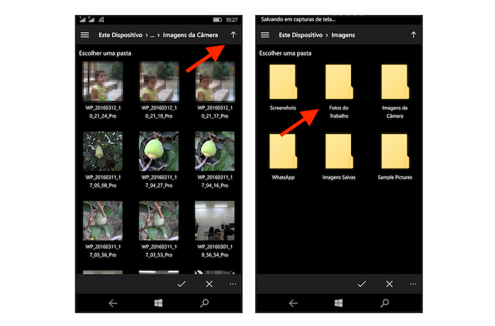 Acessando a nova pasta criada no Windows 10 Mobile para mover arquivos (Foto: Reprodução/Marvin Costa)