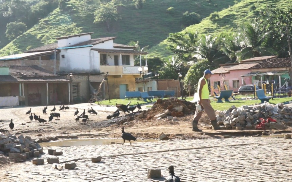 Distrito de Nova Alegria, em Itamaraju, no extremo sul da Bahia, ficou destruído após fortes chuvas — Foto: Paulo Souza/g1