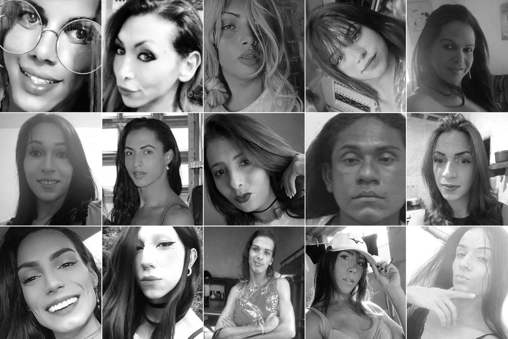 Associação relata que uma mulher trans foi morta a cada 2 dias no Brasil em 2020; na montagem, imagens de vítimas cujas mortes foram reportadas pelo G1 ao longo do ano — Foto: G1