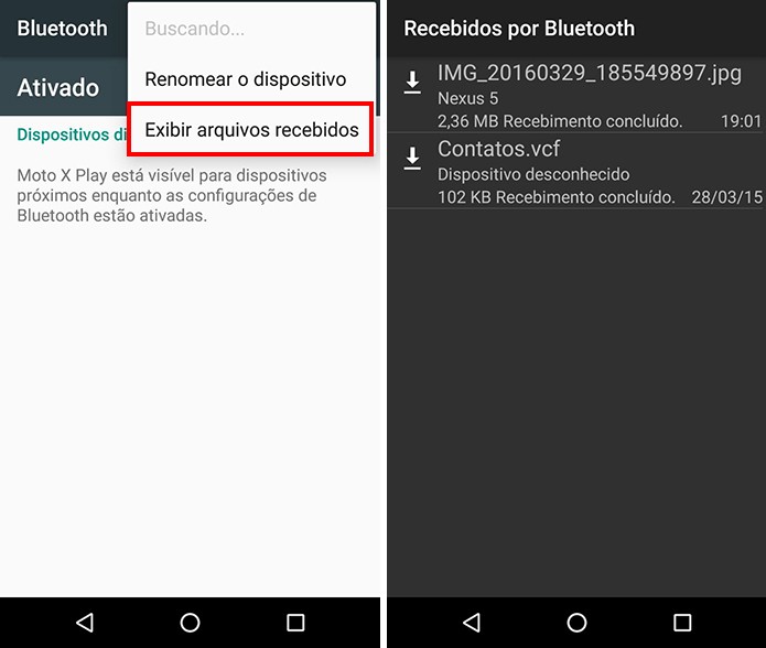 Acesse a lista de transferências via Bluetooth (Foto: Reprodução/Paulo Alves)