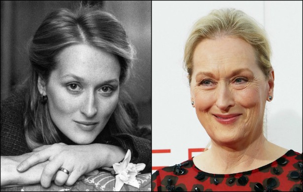 Meryl Streep com 30 anos, no início de 1980, e agora, aos 65 anos. (Foto: Getty Images)