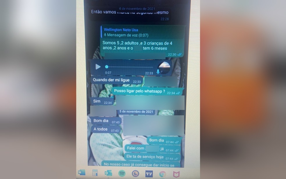 Vítima informa dados de quantas pessoas queriam ir para os Estados unidos ao suspeito, em Cristalina, Goiás — Foto: Polícia Civil