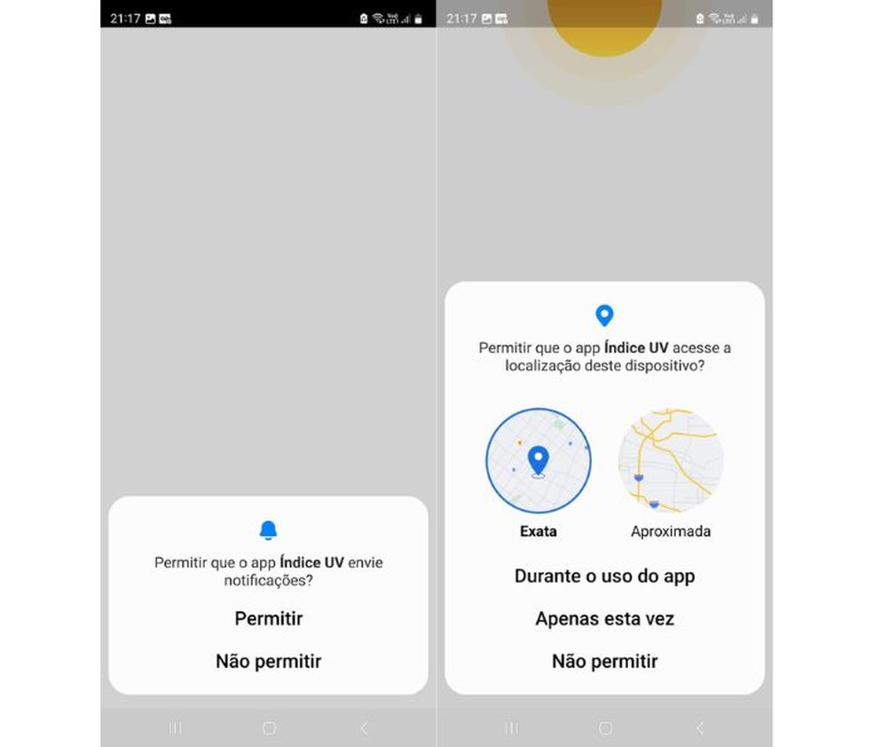 Compartilhe sua localização e permite que o Índice UV envie notificações para o seu celular — Foto: Lucas Santos/TechTudo