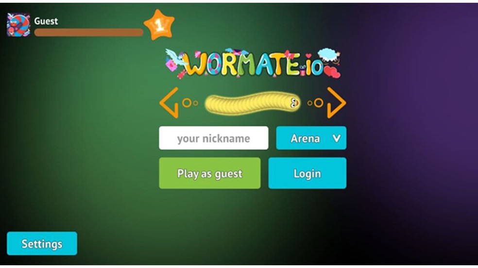 wormate.io: você pode escolher entre duas formas de jogo: como convidado ou realizando o login em sua conta — Foto: Reprodução/Nalu Dias