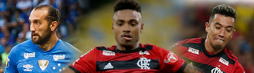 Barcos (Cruzeiro), Vitinho (Flamengo) e Uribe (Flamengo) &mdash; Foto: GloboEsporte.com