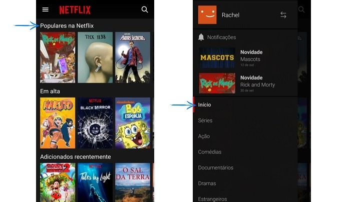 Interface do app do Netflix alterada (Foto: Reprodução/Raquel Freire)