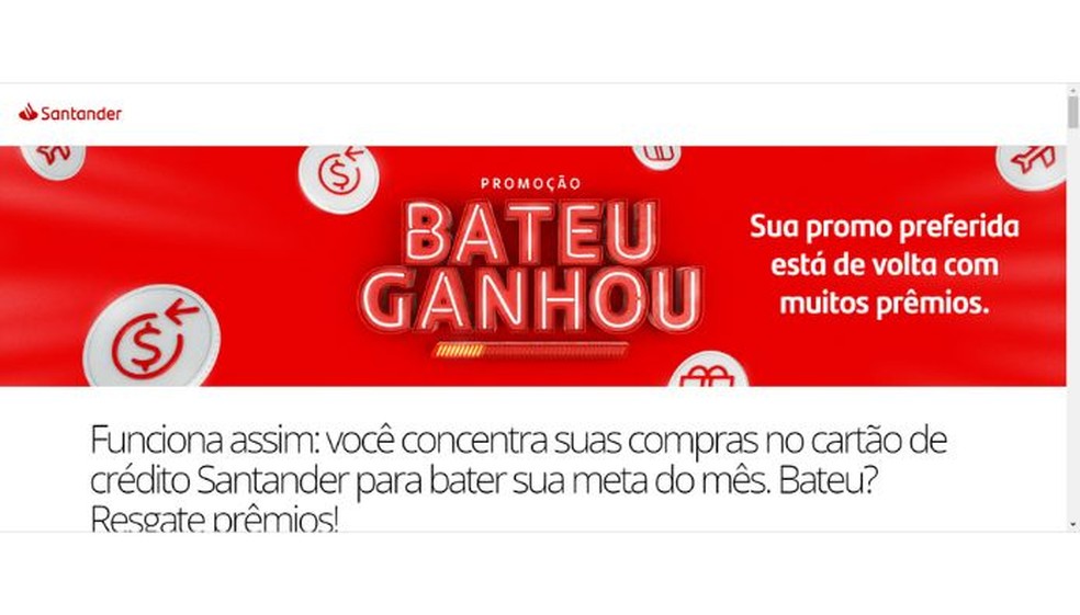 Site do Santander possui regulamento completo da promoção Bateu, Ganhou — Foto: Reprodução/Júlio César Gonsalves