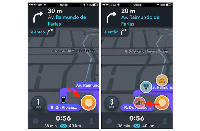 Acessando a função de relatórios rápidos do Waze para iPhone (Foto: Reprodução/Marvin Costa)