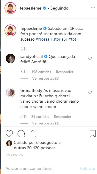 Comentário de Sandy (Foto: Reprodução Instagram)