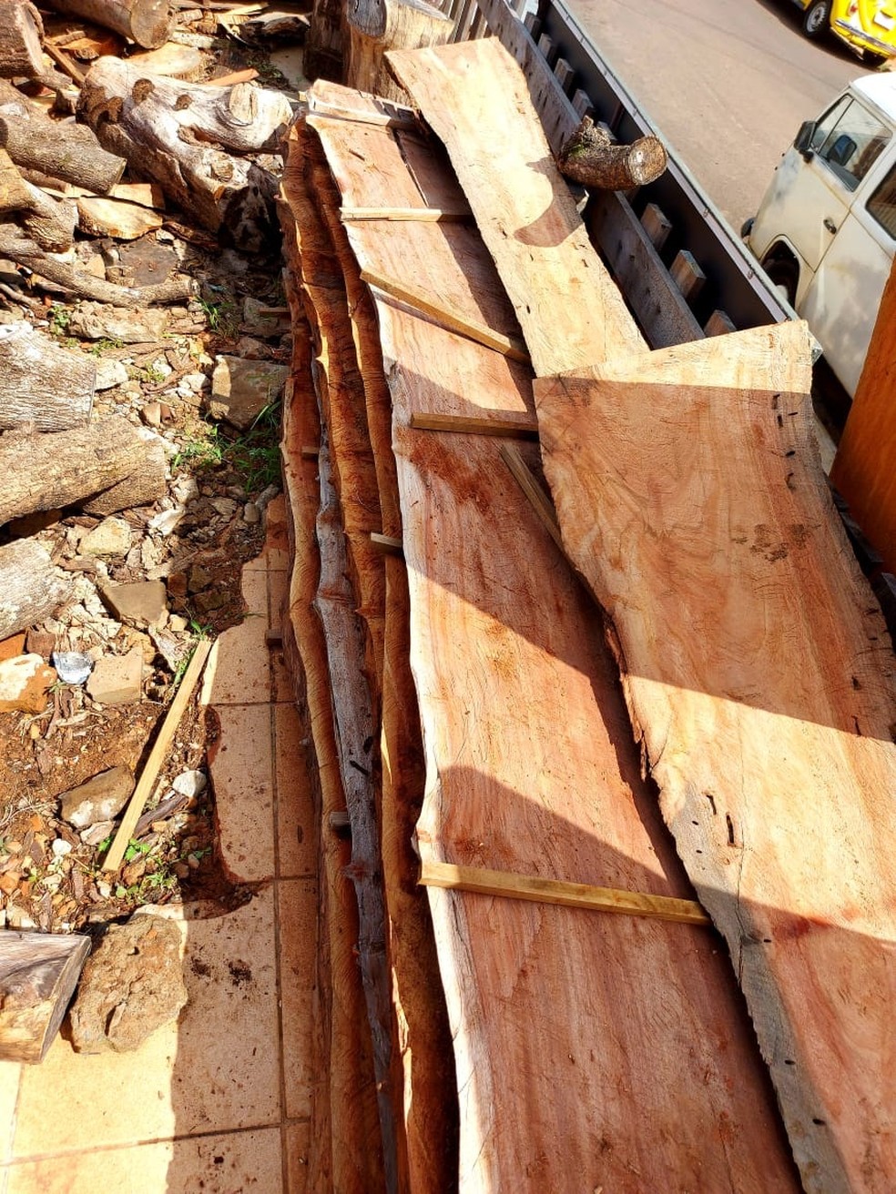Fiscalização constatou depósito irregular de madeira nativa em Presidente Prudente — Foto: Polícia Militar Ambiental