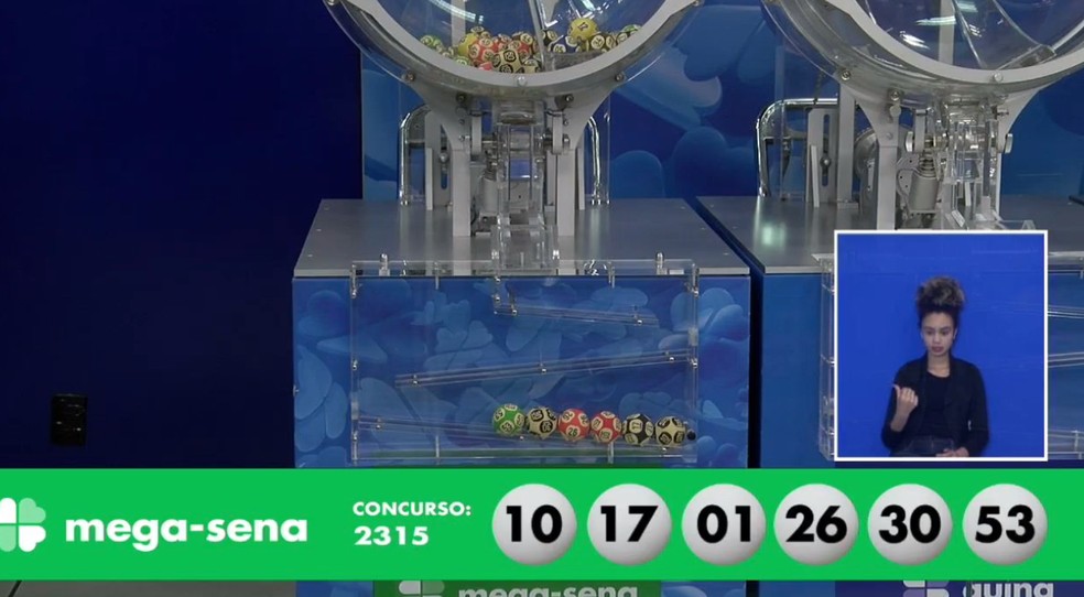 Números sorteados no concurso 2.315 da Mega-Sena — Foto: Reprodução/Caixa