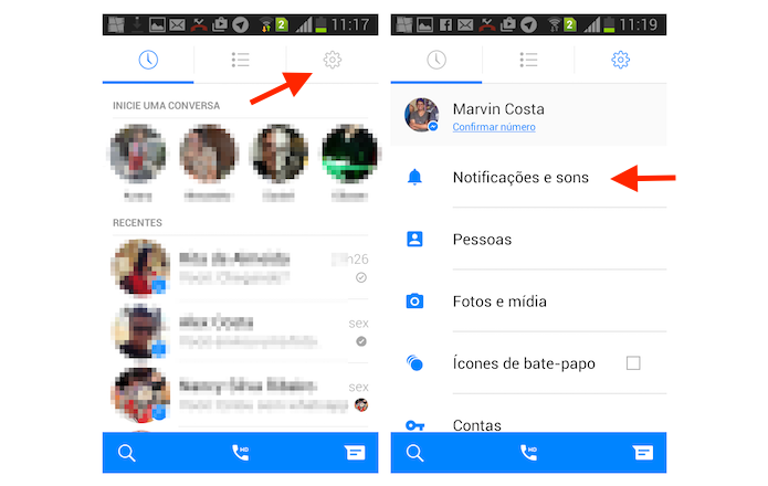 Acessando as opções para notificações e sons do Facebook Messenger no Android (Foto: Reprodução/Marvin Costa)