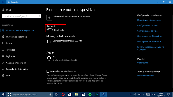 Ative a conectividade Bluetooth no Windows 10 para parear celular (Foto: Reprodução/Elson de Souza)